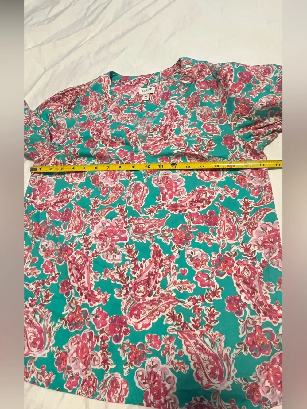 J. CREW Women’s Turquoise  Floral Paisley V-Neck SS Top  Blouse Size XS